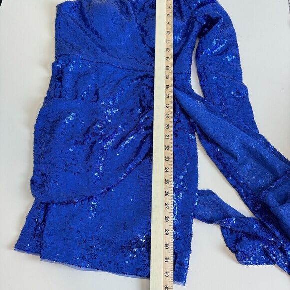 LUSSO Australia Womens Royal Blue One Shoulder Asymmetrical Sequin Mini Dress 6 - Picture 13 of 16